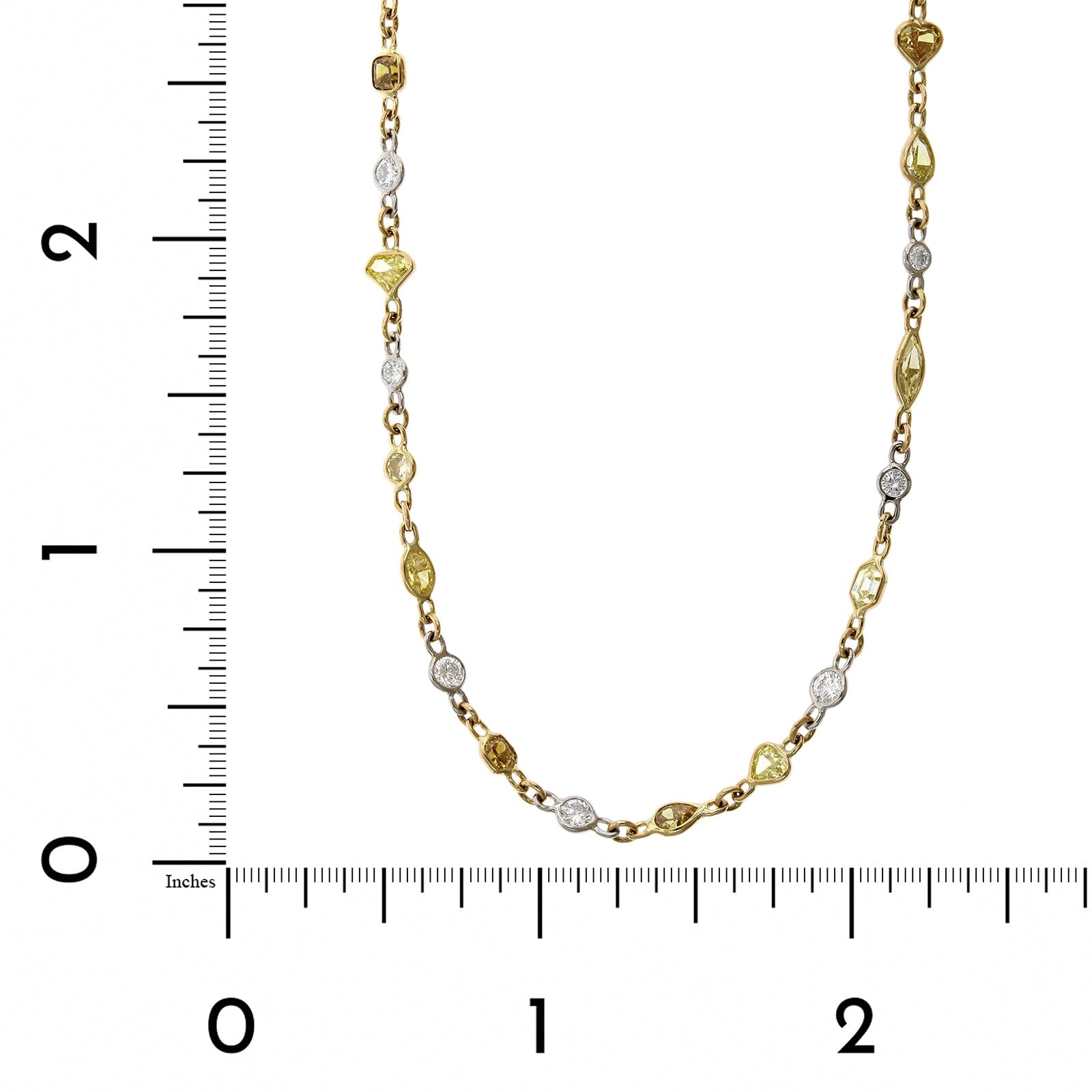 Platinum Bezel Set Fancy Yellow and White diamond Necklace