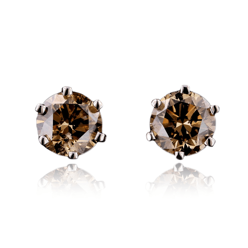 18K White Gold Brown Diamond Stud Earrings