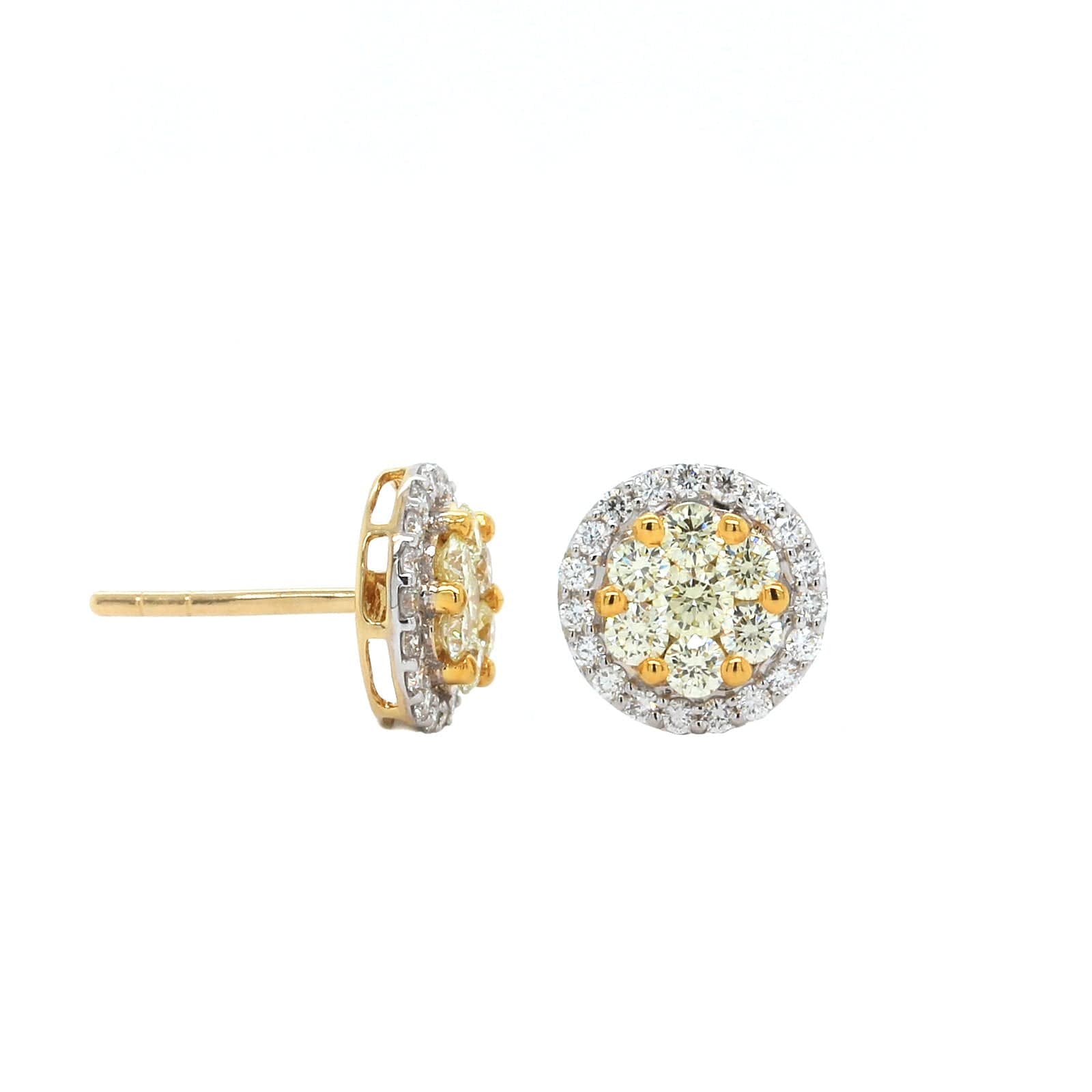 18K Yellow Gold Fancy Diamond Cluster Stud Earrings