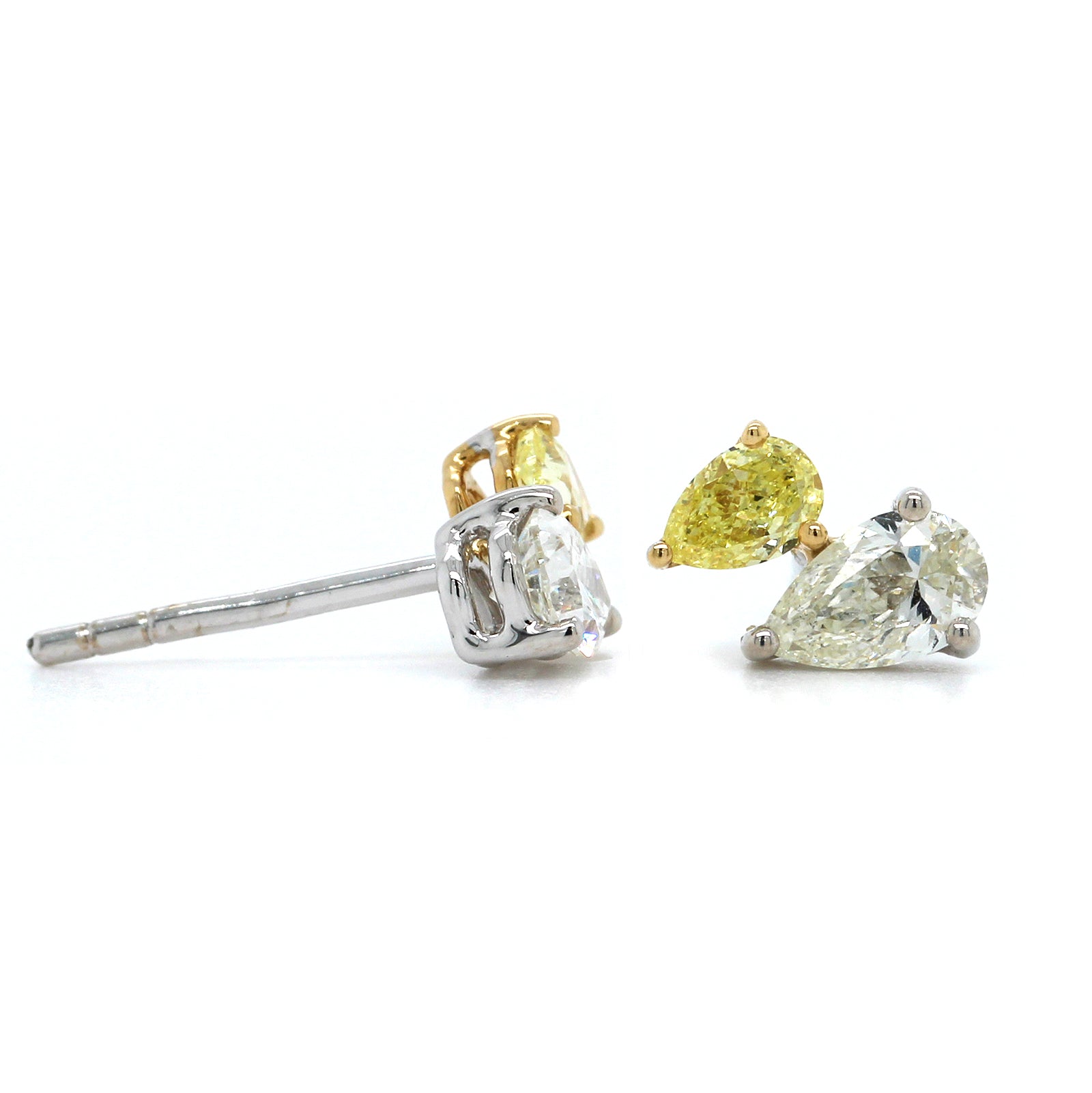 18K Two-Tone Pear Shape Yellow Diamond Stud Earrings, 18k yellow and white gold, Long's Jewelers