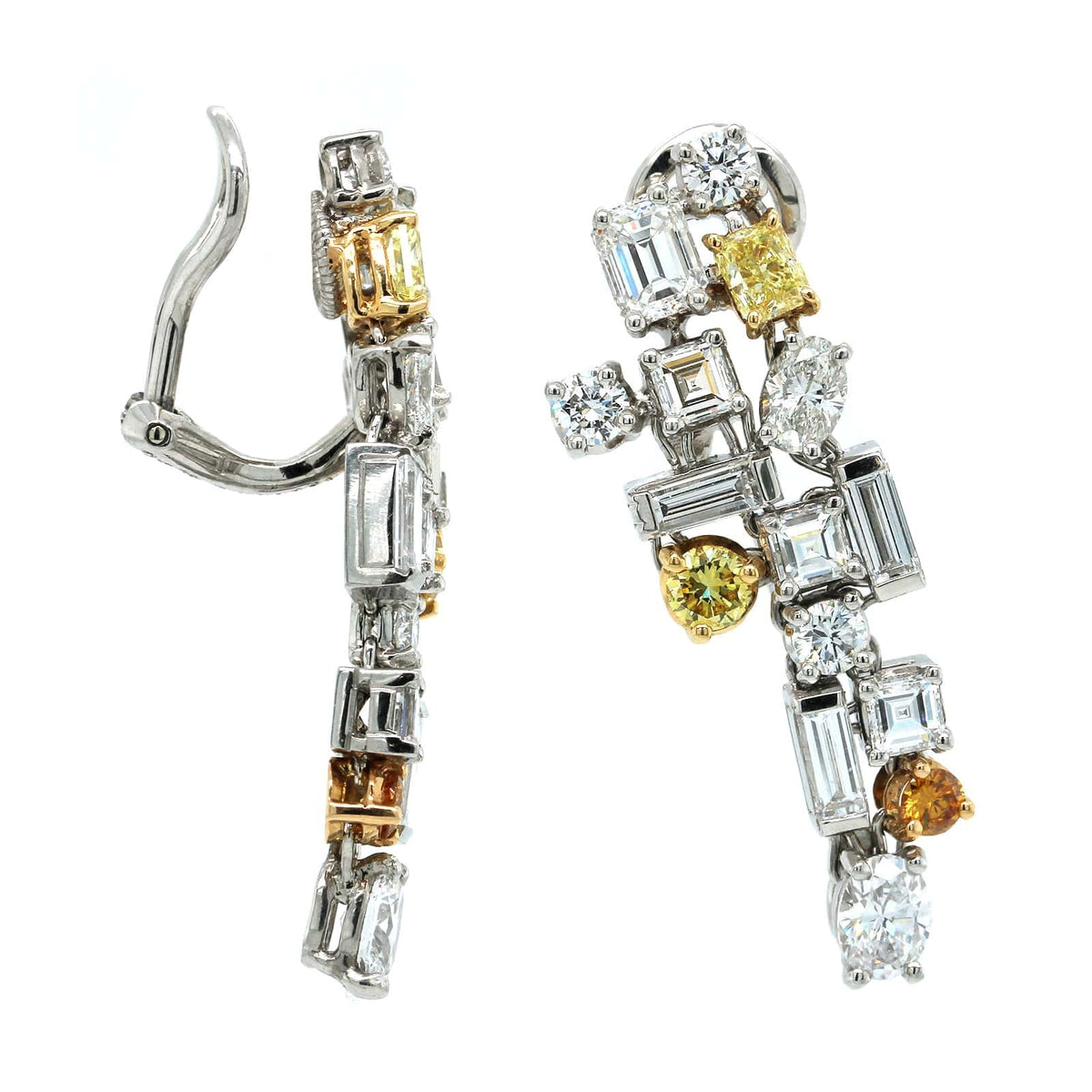 Oscar Heyman Platinum 18K Yellow Gold Yellow and White Diamond Drop Earrings