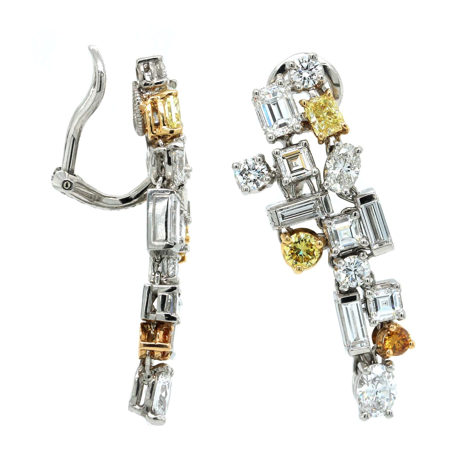 Oscar Heyman Platinum 18K Yellow Gold Yellow and White Diamond Drop Earrings