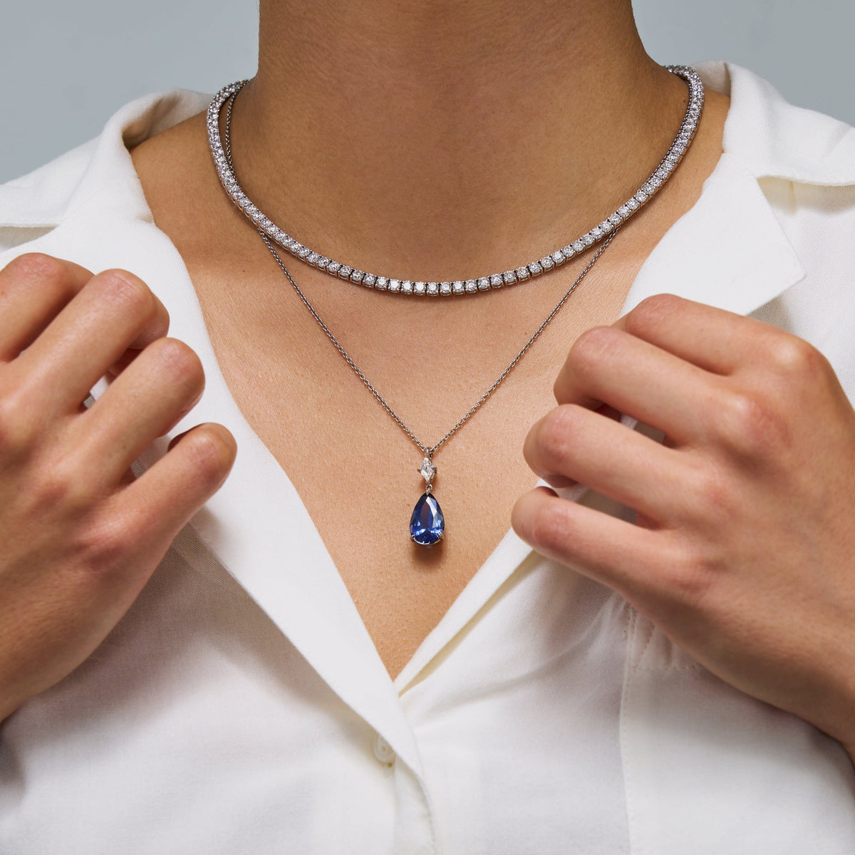 Platinum Pear Shape Sapphire Pendant