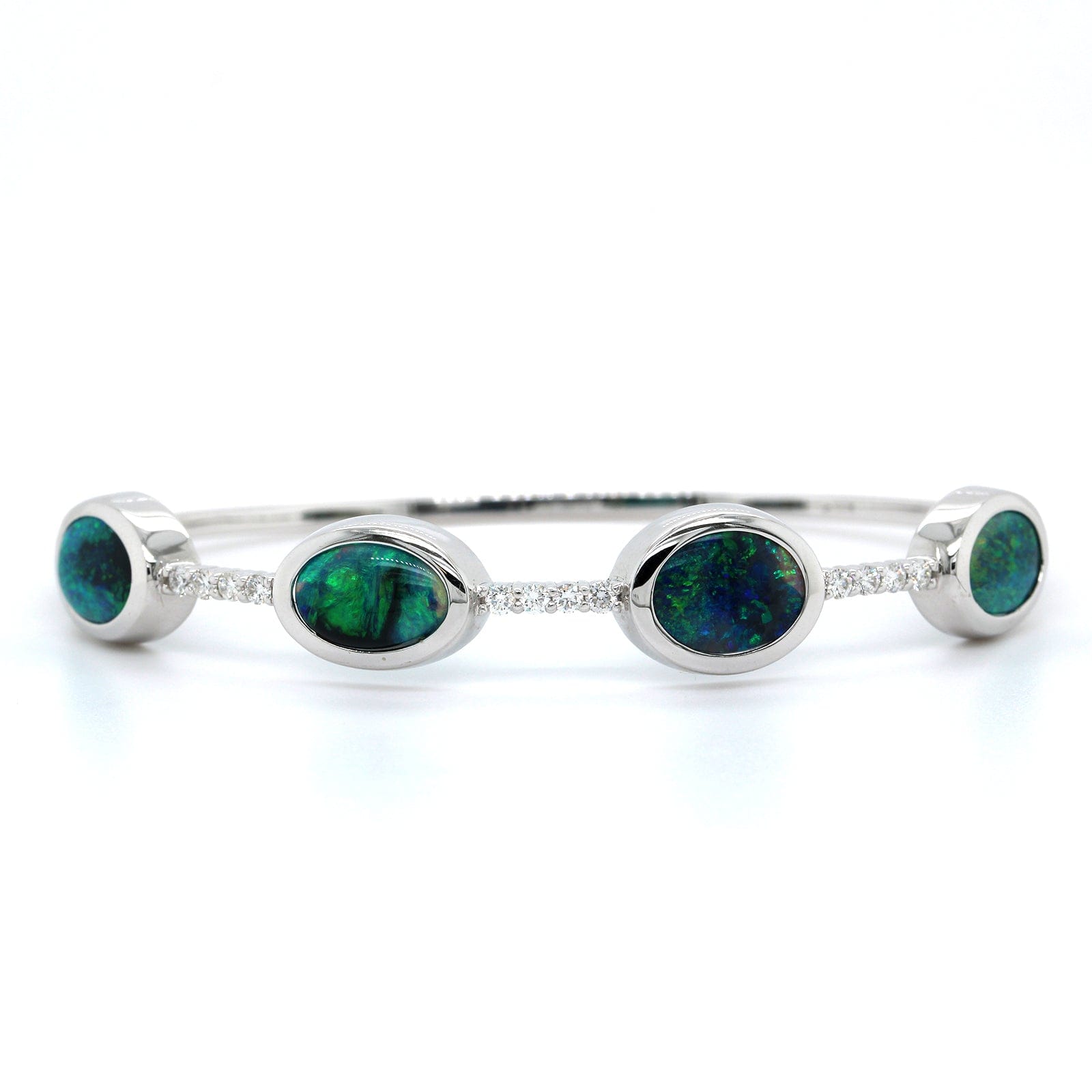 18K White Gold Opal and Diamond Bangle, Long's Jewelers