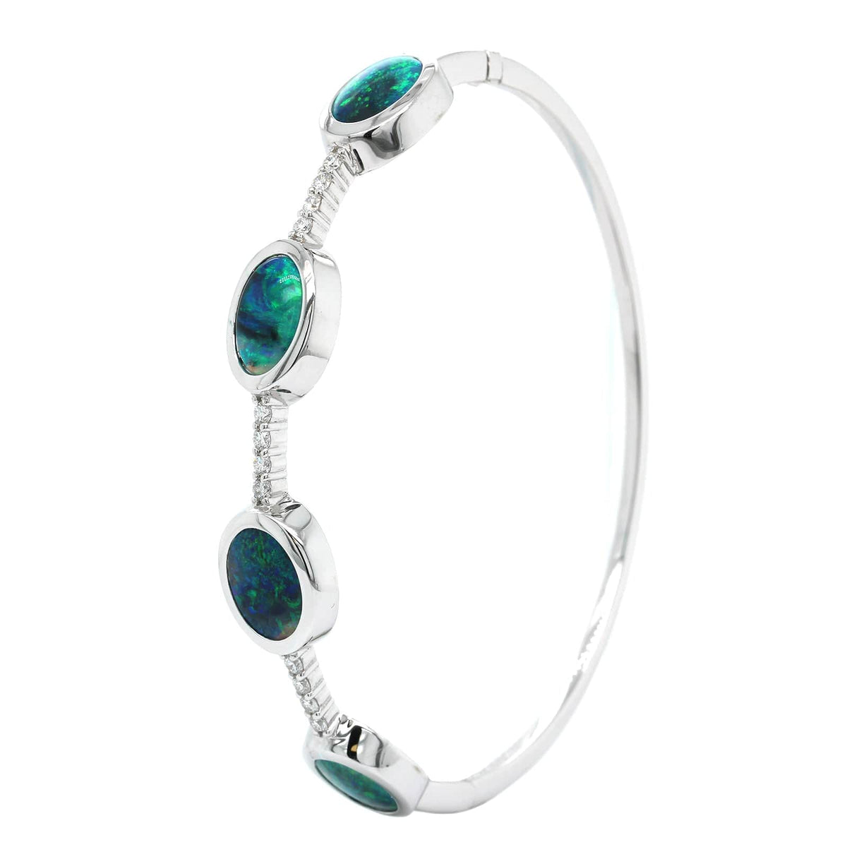 18K White Gold Opal and Diamond Bangle, Long's Jewelers