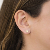 14K Yellow Gold Opal Diamond Halo Stud Earrings
