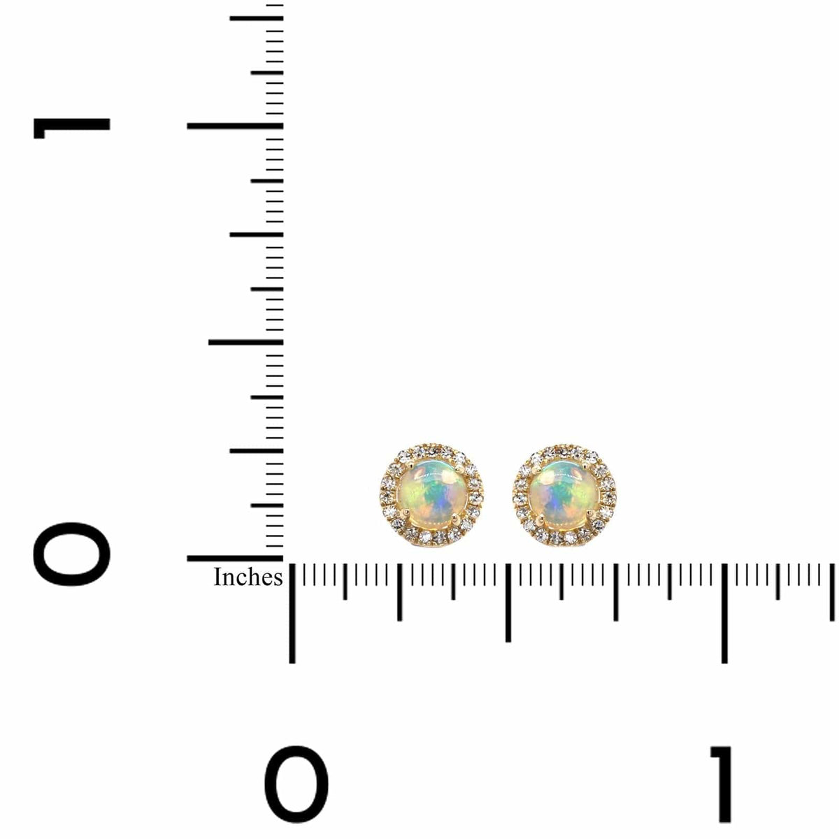 14K Yellow Gold Opal Diamond Halo Stud Earrings