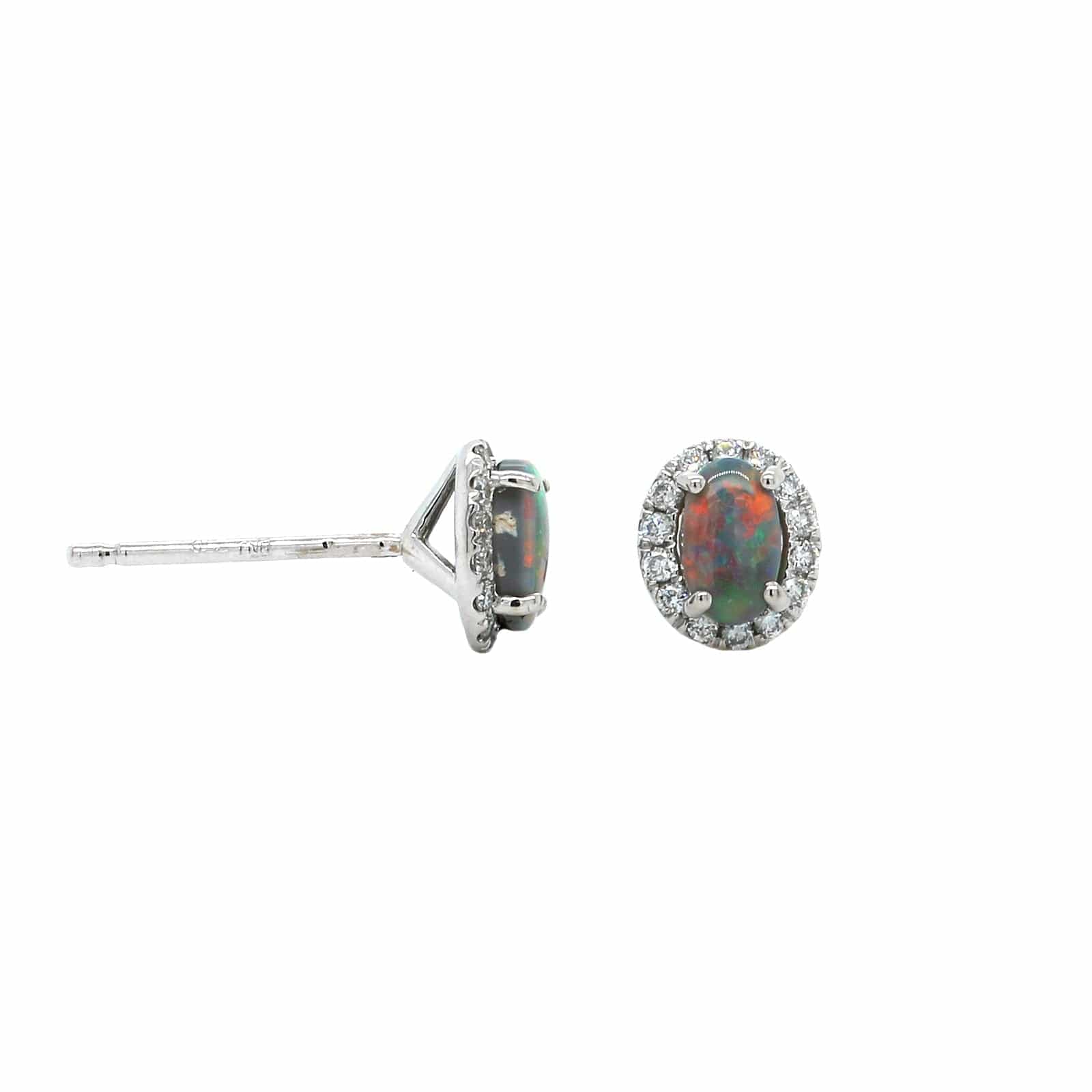 18K White Gold Opal Diamond Halo Earrings, 18K White Gold, Long's Jewelers