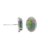 18K White Gold Opal Diamond Halo Earrings, 18K White Gold, Long's Jewelers