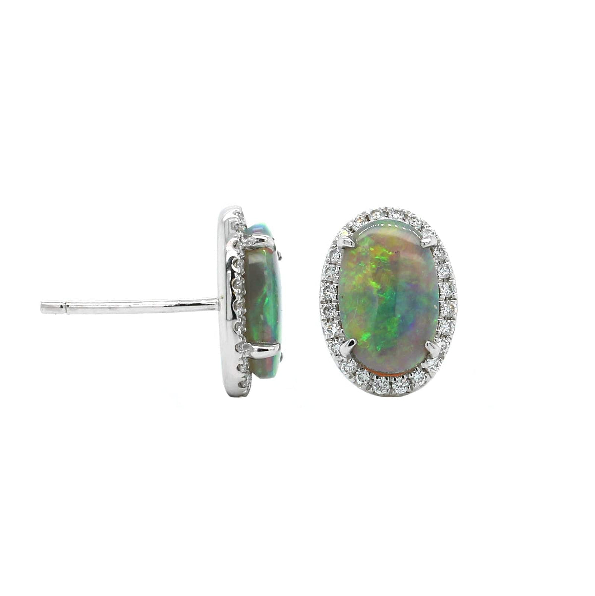 18K White Gold Opal Diamond Halo Earrings, 18K White Gold, Long's Jewelers