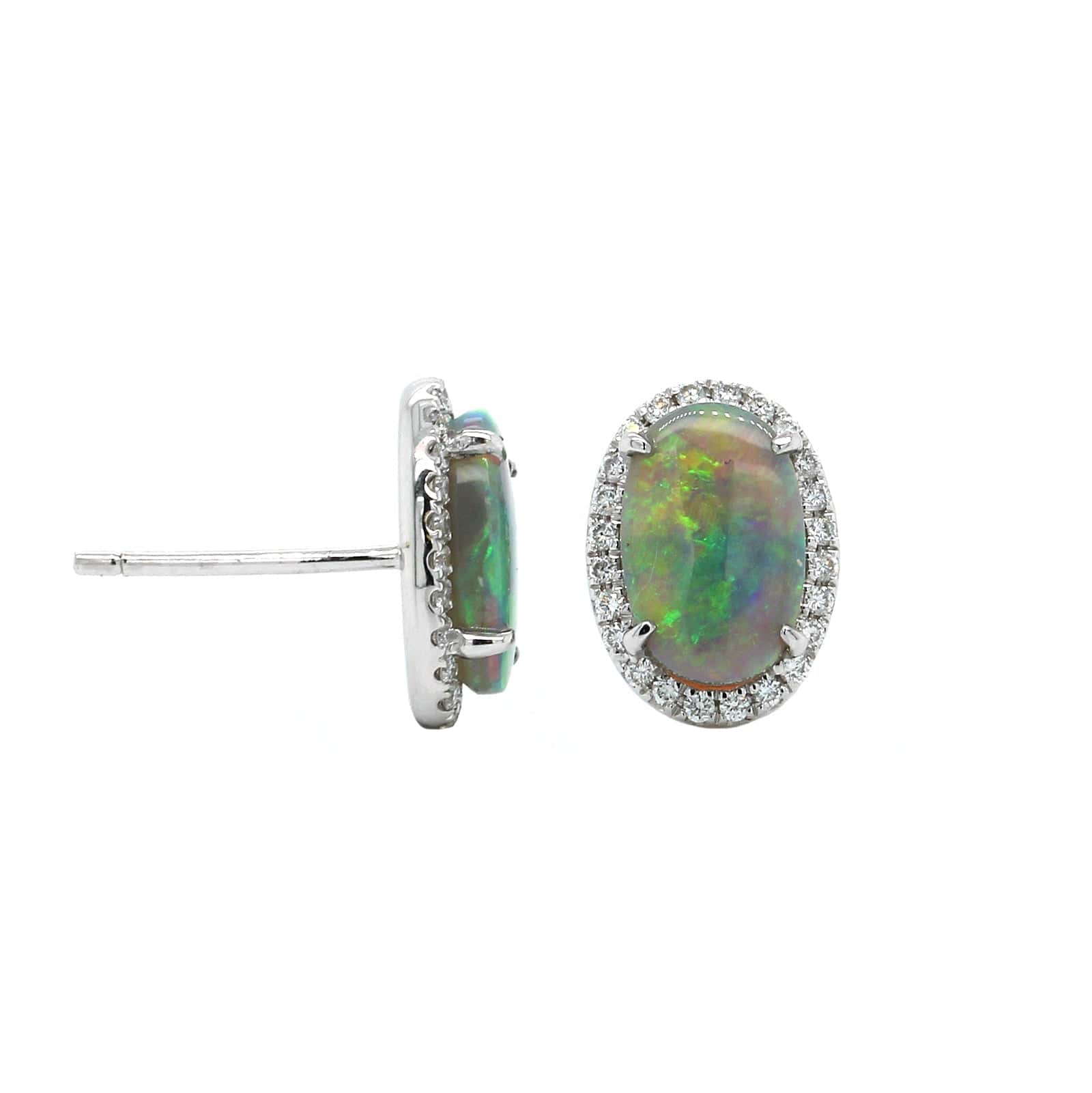 18K White Gold Opal Diamond Halo Earrings, 18K White Gold, Long's Jewelers