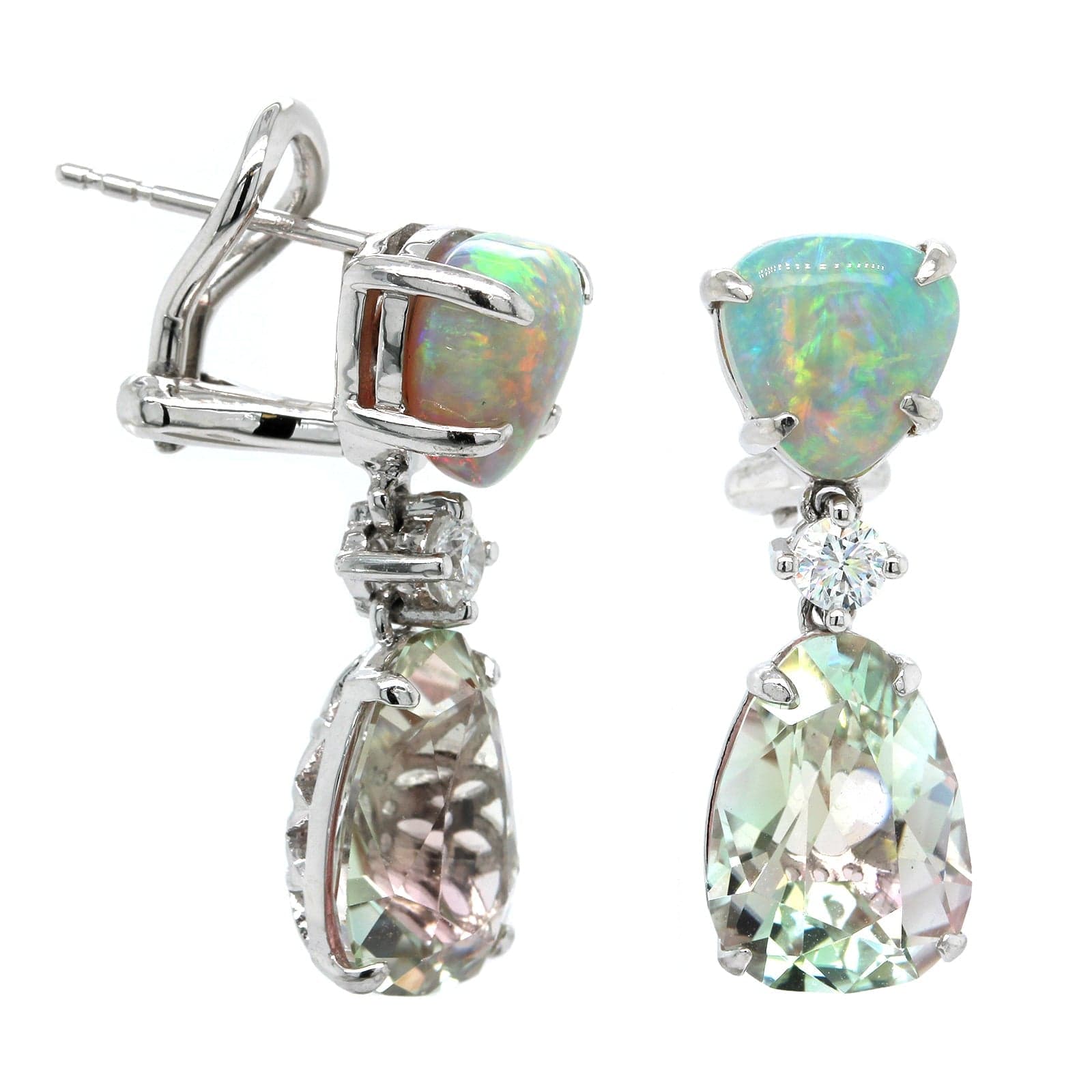 Platinum Bi-Color Tourmaline and Opal Drop Earrings, Long's Jewelers