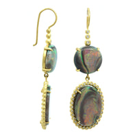 Suzy Landa 18K Yellow Gold Double Black Opal Drop Earrings