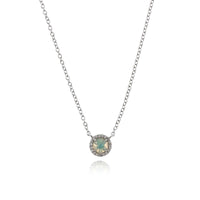14K White Gold Opal Diamond Halo Pendant