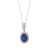 18K White Gold Oval Opal and Diamond Pendant