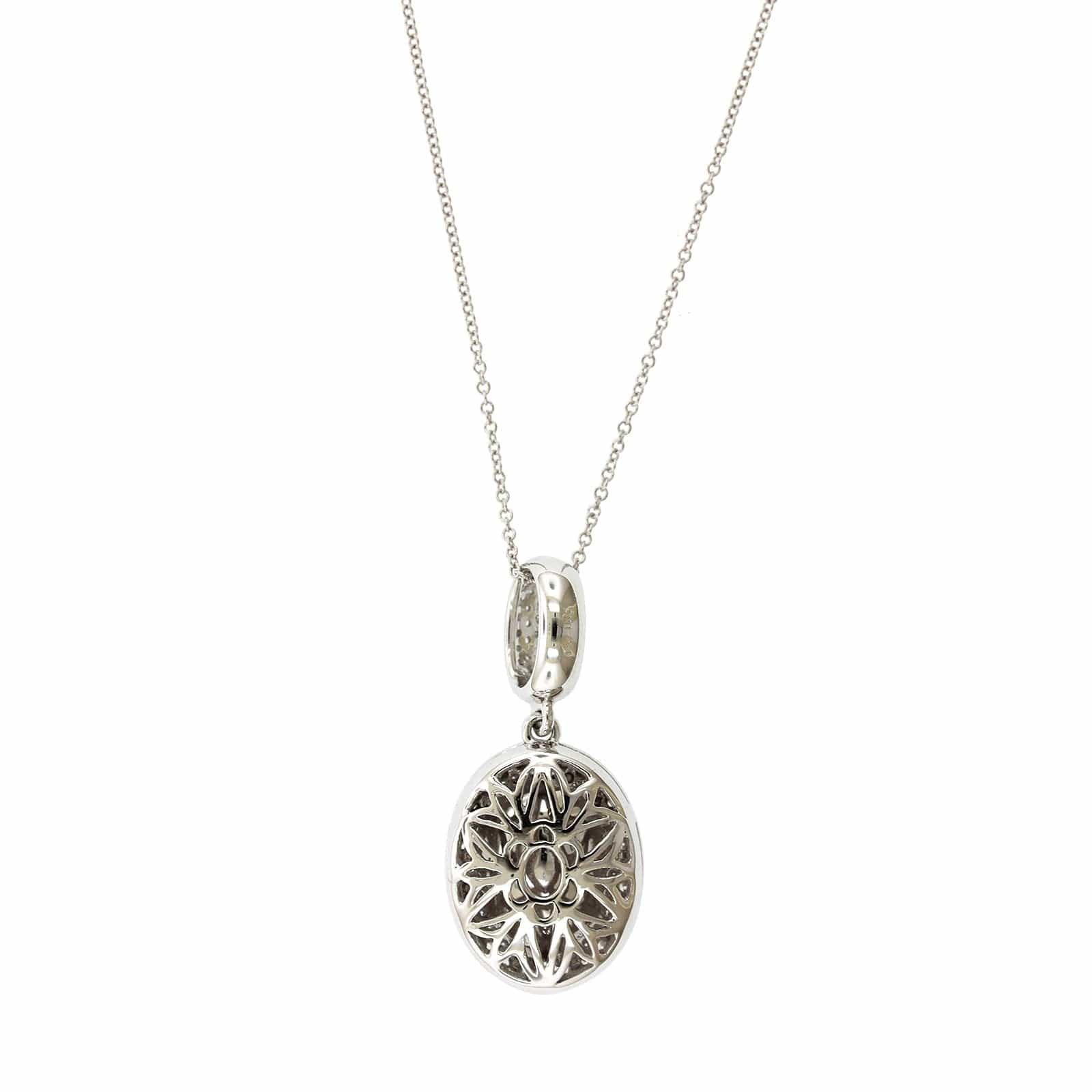 18K White Gold Oval Opal and Diamond Pendant