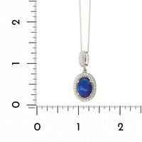 18K White Gold Oval Opal and Diamond Pendant