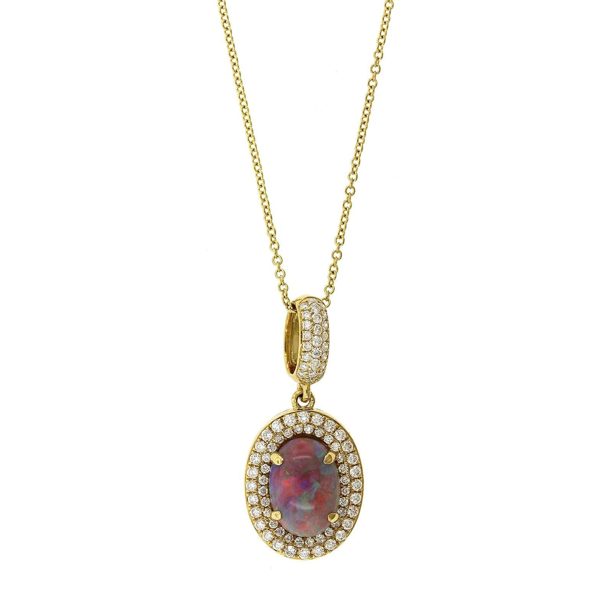 18K Yellow Gold Oval Opal and Diamond Pendant