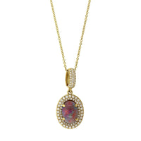 18K Yellow Gold Oval Opal and Diamond Pendant