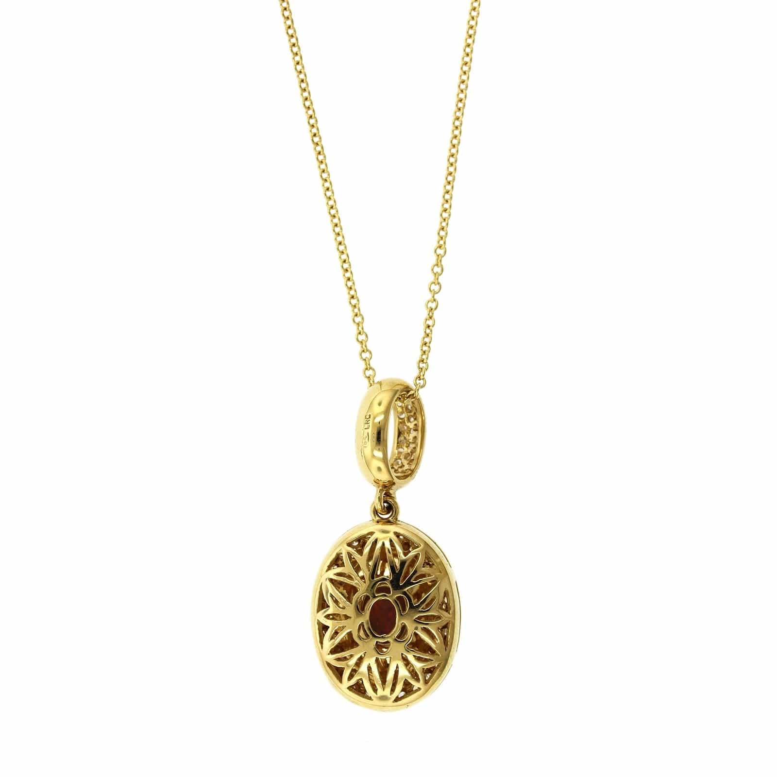 18K Yellow Gold Oval Opal and Diamond Pendant