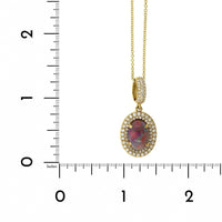 18K Yellow Gold Oval Opal and Diamond Pendant