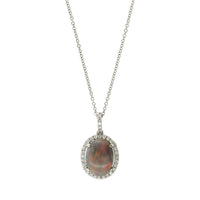 18K White Gold Oval Opal and Diamond Pendant