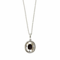 18K White Gold Oval Opal and Diamond Pendant