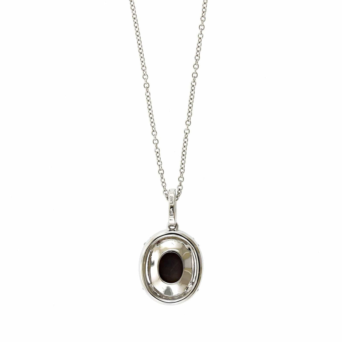 18K White Gold Oval Opal and Diamond Pendant