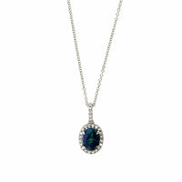 18K White Gold Oval Black Opal and Diamond Pendant