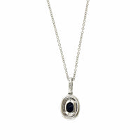 18K White Gold Oval Black Opal and Diamond Pendant