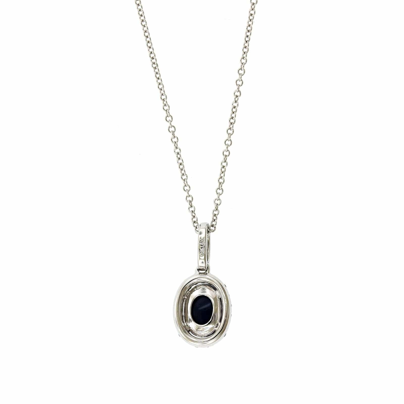 18K White Gold Oval Black Opal and Diamond Pendant