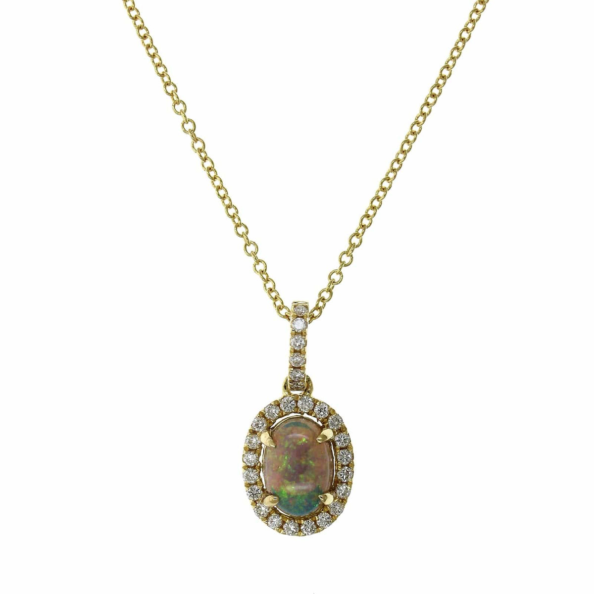 18K Yellow Gold Opal Diamond Halo Pendant, 18K Yellow Gold, Long's Jewelers