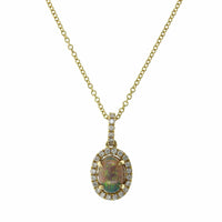 18K Yellow Gold Opal Diamond Halo Pendant, 18K Yellow Gold, Long's Jewelers