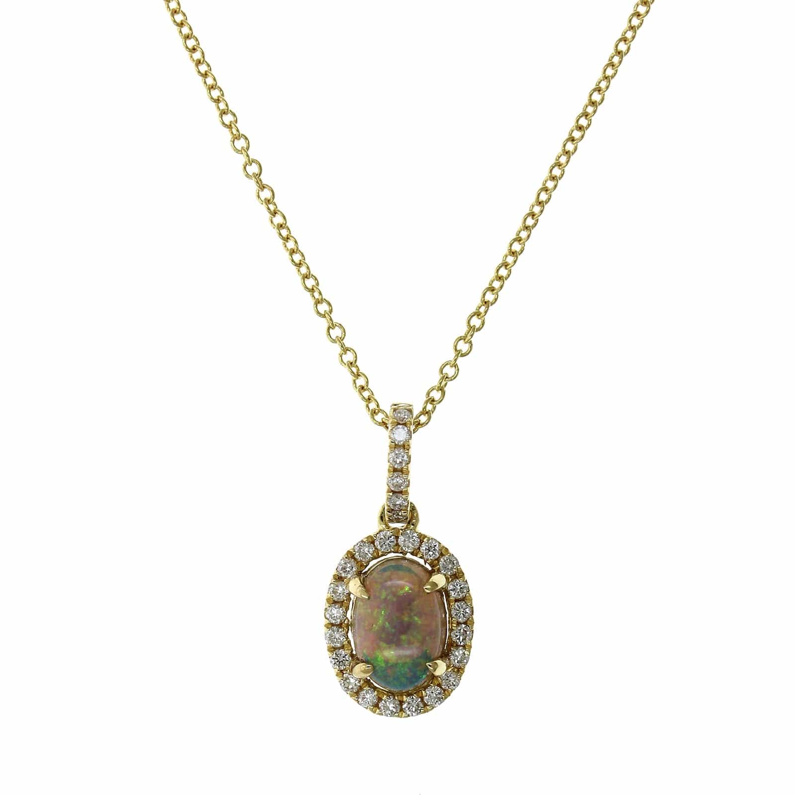 18K Yellow Gold Opal Diamond Halo Pendant, 18K Yellow Gold, Long's Jewelers