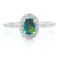 18K White Gold Oval Opal Diamond Halo Ring, Long's Jewelers