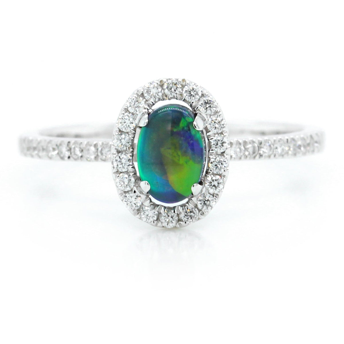 18K White Gold Oval Opal Diamond Halo Ring, Long's Jewelers