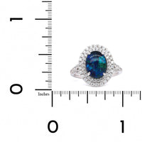 18K White Gold Oval Black Opal and Diamond Halo Ring
