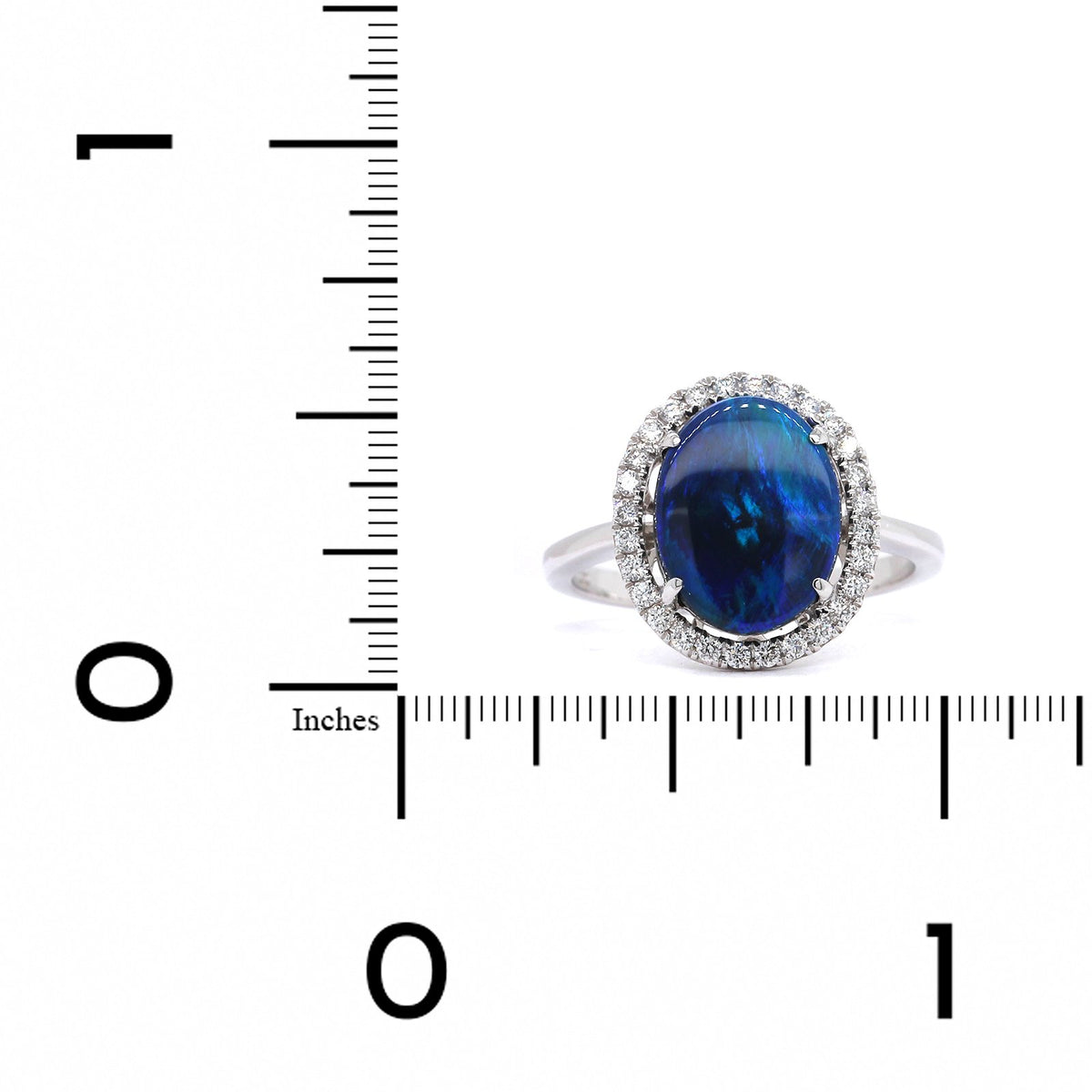 18K White Gold Oval Black Opal and Diamond Halo Ring