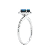 18K White Gold Oval Black Opal and Diamond Halo Ring