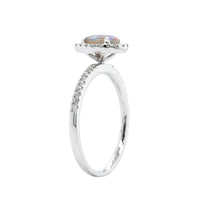 18K White Gold Oval Black Opal and Diamond Halo Ring