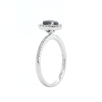18K White Gold Oval Black Opal and Diamond Halo Ring