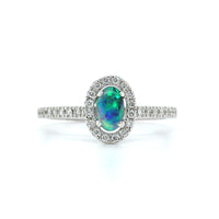 18K White Gold Opal Diamond Halo Ring, 18K White Gold, Long's Jewelers
