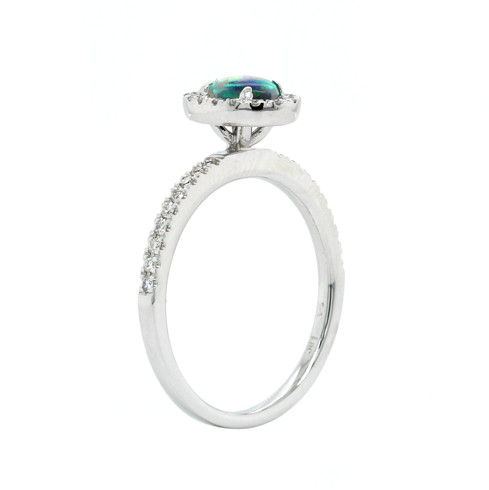 18K White Gold Opal Diamond Halo Ring, 18K White Gold, Long's Jewelers