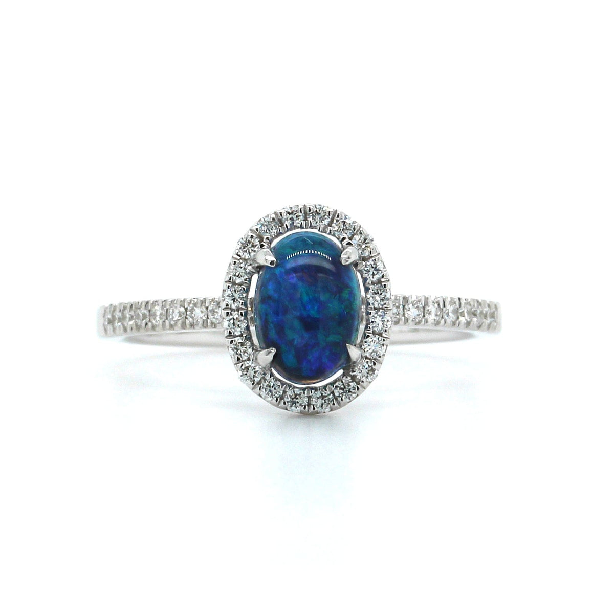 18K White Gold Opal Diamond Halo Ring, 18K White Gold, Long's Jewelers