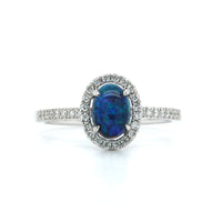 18K White Gold Opal Diamond Halo Ring, 18K White Gold, Long's Jewelers