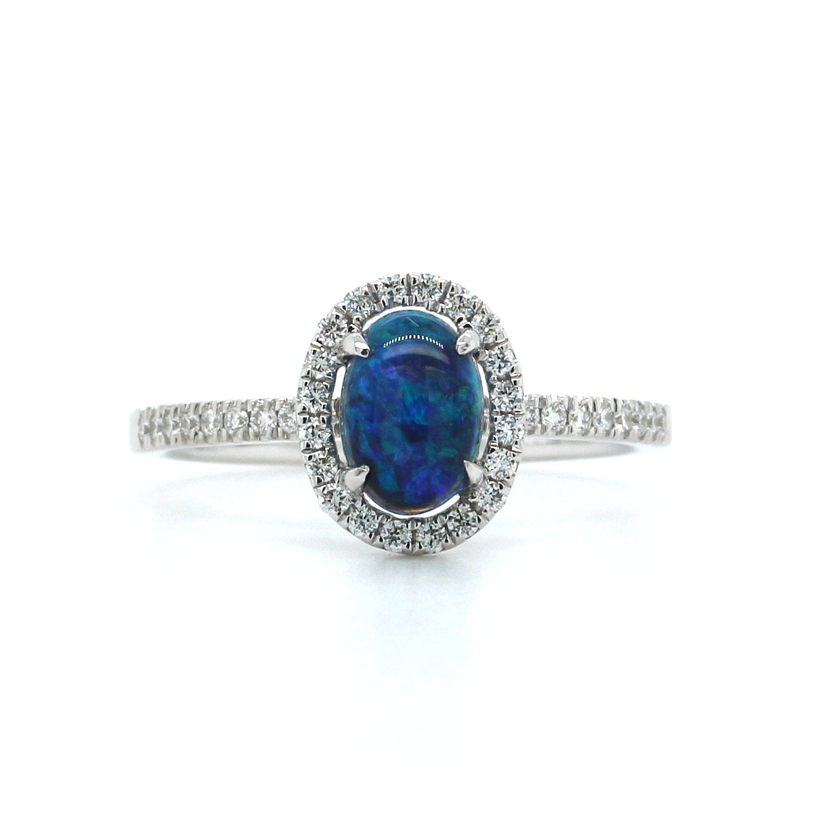 18K White Gold Opal Diamond Halo Ring, 18K White Gold, Long's Jewelers