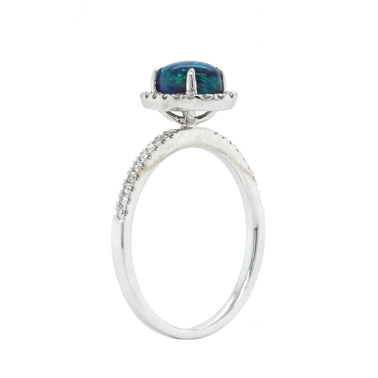 18K White Gold Opal Diamond Halo Ring, 18K White Gold, Long's Jewelers