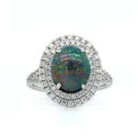 18K White Gold Opal Double Diamond Halo Ring, 18K White Gold, Long's Jewelers