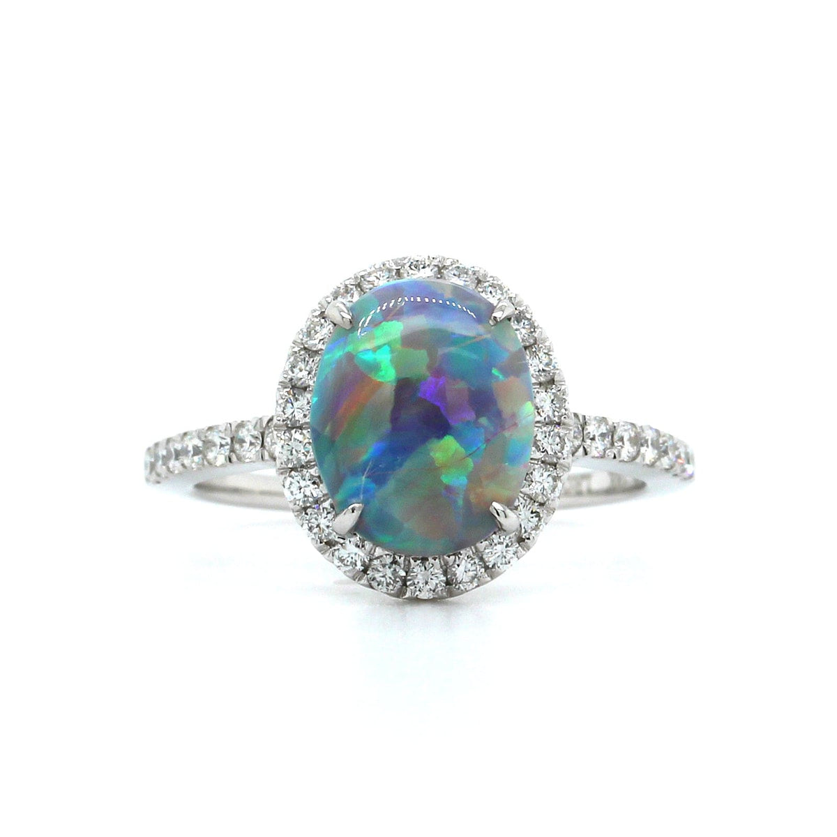 18K White Gold Opal Diamond Halo Ring, 18K White Gold, Long's Jewelers
