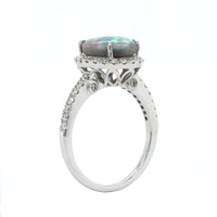 18K White Gold Opal Diamond Halo Ring, 18K White Gold, Long's Jewelers